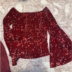 Express Maroon Off The Shoulder Top